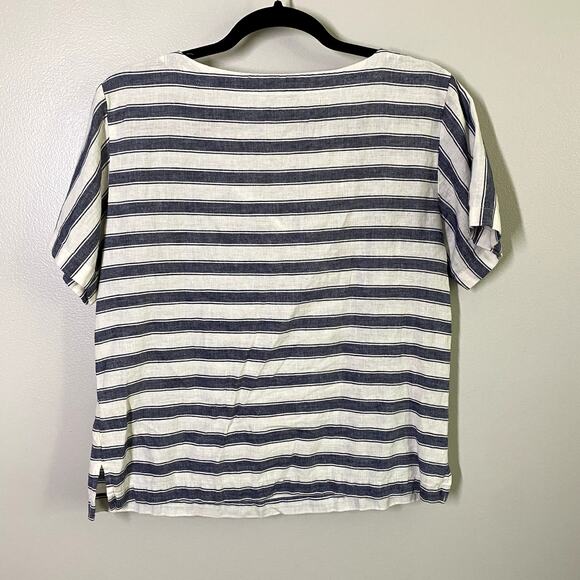 Madewell Striped Lace Up Short Sleeve Top Linen Cotton Blend Size S - Picture 5 of 5